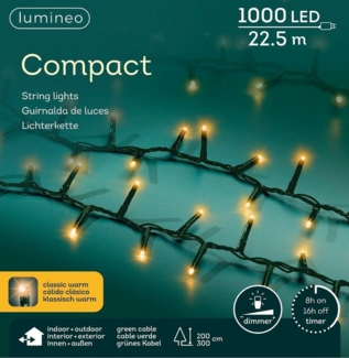 Lumineo LED-Lichterkette Lumineo Lichterkette COMPACT 1000 LED 22,5 m klassisch warm, grün, Dimmbar, Timer, Indoor/Outdoor, + 5 m Zuleitung