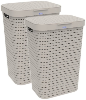 ROTHO Wäschekorb Country 2er-Set Wäschesammler 55l mit Deckel, Kunststoff (PP) BPA-frei