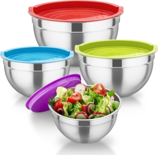 TEAMFAR Rührschüssel Set 4-teilig Edelstahl Salatschüssel Luftdicht Deckel