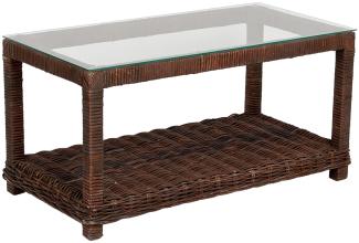 Lounge Couchtisch LIVING Natural Brown Kubu-Grey Rattan mit Glasplatte ca.L100cm