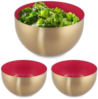 3 x Salatschüssel Edelstahl rot-gold