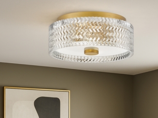 Retro LED Deckenleuchte Messing mit Chevron Glas Lampenschirm Ø 30,5cm