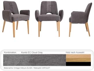 4x Sessel Naomi Polstersessel Esszimmer Massivholzsessel Wohnzimmer Buche schwarz lackiert, Kombi EC Cloud Gray