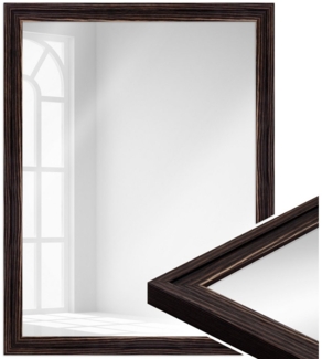WANDStyle Wandspiegel H025, Schwarz, gemasert, aus Massivholz im Landhausstil