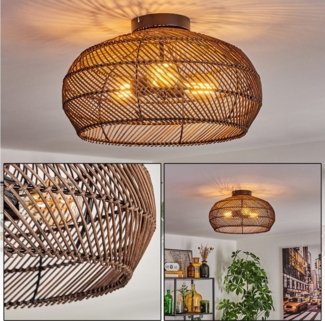 hofstein Deckenleuchte moderne Deckenlampe aus Metall/Rattan in Schwarz/Dunkelbraun, ohne Leuchtmittel, Boho-Design Deckenleuchte,Lichteffekt, Ø40cm, 3xE27, ohne Leuchtmittel