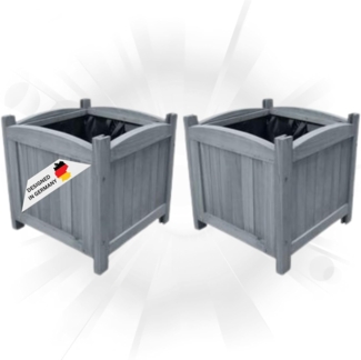 DELUKE® Pflanzkasten Blumenkasten RIOS grau 2 Töpfe, 30x30x30cm, Tannenholz |Blumenkübel aus Holz Pflanzkübel quadratisch Pflanzgefäß für Garten Balkon