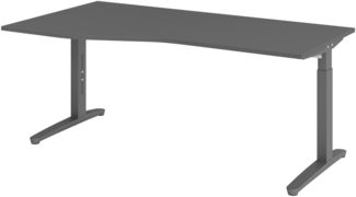 bümö Schreibtisch höhenverstellbar 180x100 cm in graphit, Metallgestell in graphit - Bürotisch groß, höhenverstellbarer Büroschreibtisch, Computertisch & PC Tisch Büro, X18-G-GG