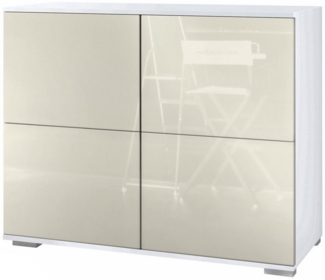 Vladon Kommode Rova V3 (Moderner Küchenschrank, mit 4 Push-to-Open Türen), Weiß matt / Creme Hochglanz (92,5 x 75.5 x 35)