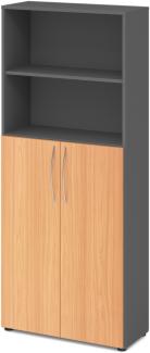 bümö Mehrzweckschrank 80cm breit, Aktenschrank o. Schuhschrank hoch, Regal Schrank-Kombi, Küchenschrank in Graphit/Buche aus Holz, Vorratsschrank & Haushaltsschrank mit Metallgriffen, 4770-G-6-BM