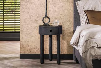 KAWOLA Nachttisch RIDA Beistelltisch rund Akazie schwarz 55 x 35 x 35 cm