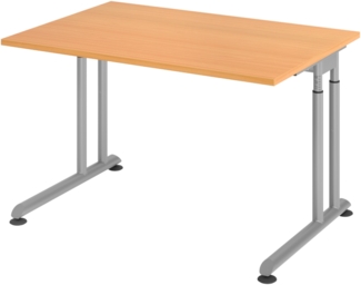 bümö höhenverstellbarer Schreibtisch Z-Serie 120x80 cm in Buche, Gestell in Silber - PC Tisch klein für's Büro manuell höhenverstellbar, Computertisch verstellbar, ZS-12-6-S