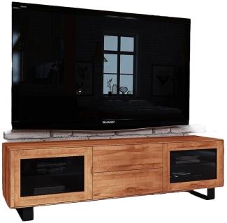 TV-Board Leeds Kernbuche massiv 197x50x56 Metallfußgestell 2 Türen 2 Schubladen