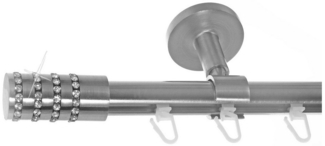 BASIT Gardinenstange Innenlauf Edelstahloptik 20mm mit Deckenträgern 120 cm E39, Ø 20 mm, 1-läufig, verschraubt, Aluminium, D30 120 cm E39 Zylinder mit Kristall