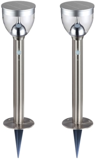 2er Set LED Solar Steckleuchte, grau, 2-Stufen, Bewegungsmelder, H 55 cm