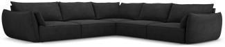 Micadoni 7-Sitzer Symmetrisches Ecksofa Kaelle | Bezug Black | Beinfarbe Black Plastic
