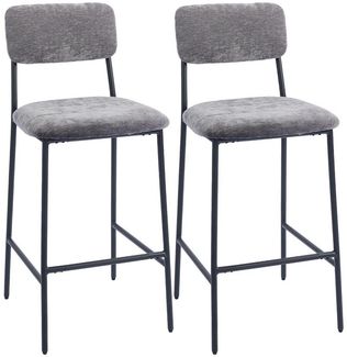 HOMCOM Barhocker mit Rückenlehne, Fußstütze (Barstuhl, 2 St, Bistrohocker), für Küche, Esszimmer, Grau