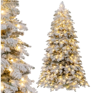 COSTWAY Künstlicher Weihnachtsbaum, 180cm mit Schnee, 130 Kugeln, 260 LEDs