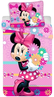 Disney Minnie Mouse Baumwoll-Bettwäsche 140x200 cm Deckenbezug + 50x70 cm Kissenbezug mit Reißverschluss