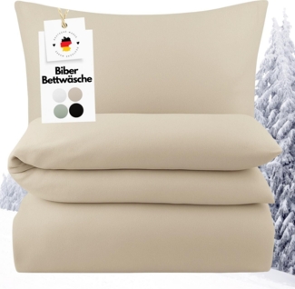 Carpe Sonno Bettwäsche Biber Bettwäsche Beige Uni aus 100% Baumwolle, Biber, 2 teilig, MADE IN GERMANY - Feinbiber Winterbettwäsche Beige 155 x 220