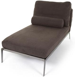 Casa Padrino Luxus Wildleder Chaiselongue Braun / Silber 160 x 80 x H. 85 cm - Nubuk Leder Wohnzimmer Relax Liege mit Kissen - Luxus Wohnzimmer Möbel