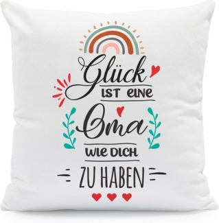 GRAVURZEILE Zierkissen mit Spruch - Glück ist - Geschenk für Freunde & Familie -, starke Farben ohne verblassen - Oma - ohne Füllung