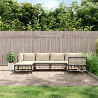 vidaXL 6-tlg. Garten-Lounge-Set mit Kissen Anthrazit Poly Rattan 3186770