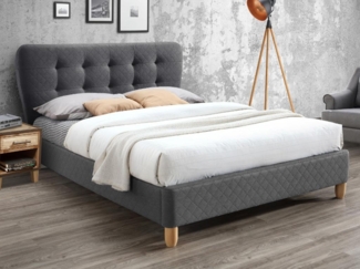Vente-unique - Polsterbett 140 x 190 cm mit gestepptem Kopfteil + Matratze - Stoff - Grau - ELIDE