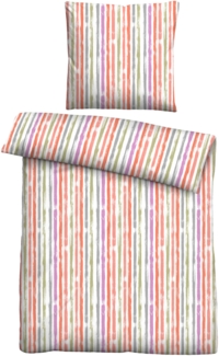 Traumhaft schlafen - Castell - Markenbettwäsche Baumwoll Seersucker Bettwäsche 0020372 LÄNGSSTREIFEN, rot, 1x 155x200 cm + 1x 80x80 cm