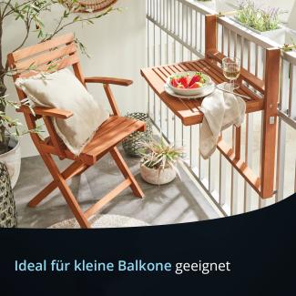 KHG Balkon-Klapptisch aus Eukalyptus-Holz für Terrasse oder Balkon zum Hängen, rechteckig 60x40 cm, geölt, klappbar, wetterfest, UV-beständig, platzsparend