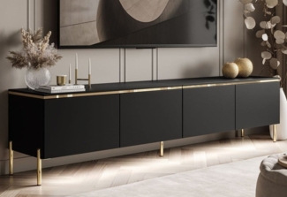 ALLHOUSE24 TV-Schrank NELLY 200 cm Gold Metallbeine LED Beleuchtung verschiedene Farben Breite 200 cm