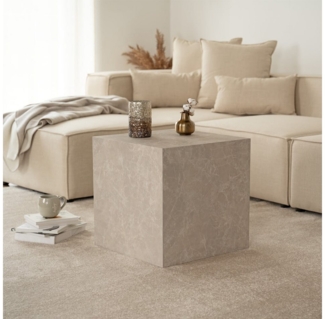 HOME DELUXE Couchtisch SELY - 50 x 50 x 50 cm, Travertin-Effekt, Marmoroptik Beistelltisch, Japandi