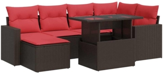 vidaXL 7-tlg. Garten-Sofagarnitur mit Kissen Braun Poly Rattan Akazie 3326355