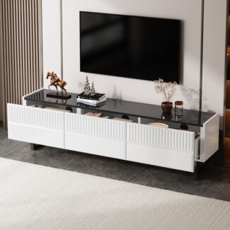 TV-Schrank 170 x 35 x 47 cm, MDF/Spanplatte in Schwarz-Weiß mit 3 Schubladen & Metallbeinen