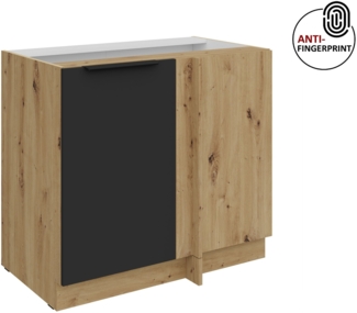Küchen Eckunterschrank 105 cm Küche ARIA Schwarz ultra matt + Eiche Artisan matt, hochwertige Fronten mit Anti Fingerprint Beschichtung Küchenzeile Küchenblock