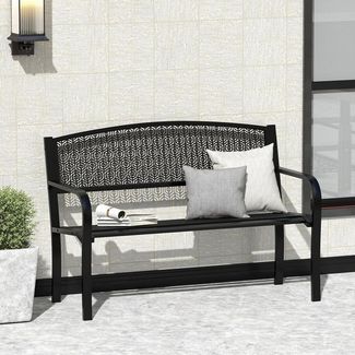 COSTWAY Gartenbank, 128cm Sitzbank für 2-3 Personen, aus Metall, bis 300kg