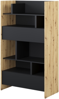 MEBLINI Wohnzimmerschrank für Schrankbett Bed Concept - Hochschrank mit Regalen, Fächern und Schubladen - BC-27 - Artisan Eiche/Schwarz