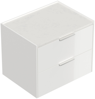 Design Nachttisch Kommode Artem 60cm, Quarztop, 2 Softeinzüge lackiert Weiß Hgl : Weiss hochglanz