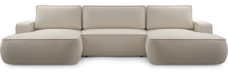 AX LIVING Ablia Sofa U-Form mit Schlaffunktion Beige
