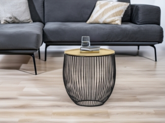 Beistelltisch RINA Korbtisch Metall Schwarz und Tischplatte Gold, Höhe 42cm