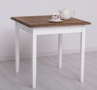 Quadratischer Holztisch Landhausstil weiß braun - 80 x 80 cm Eichenplatte