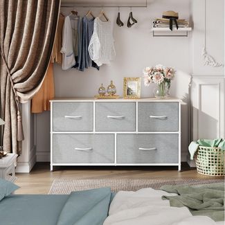 WLIVE Kommode Stauraumschrank Kommode mit 5 Stoffschubladen, (Metallrahmen Holzwerkstoff), Kommode Wohnzimmer, mit Stabiler Stahlrahmen und Holzplatte