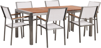 Essgruppe für 6 Personen GROSSETO Eukalyptusholz 180x90x74 cm Weiß