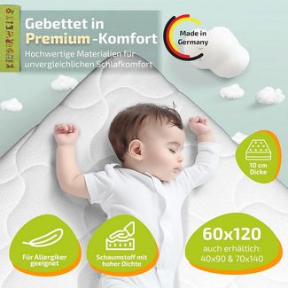 KiNDERWELT Babymatratze 60 x 120 x 10 cm, Schaumkernmatratze Komfortbezug gesteppt, Matratze für Kinderbett, Schaumstoffmatratze Kinder, Made in Germany