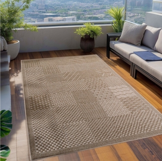 Teppium Teppich Einfarbiger Geflochtener Teppich, Rechteckig, Höhe: 5 mm, Indoor Outdoor Teppich Wetterfest 3D Optik Wohnzimmer Küchen Terrasse