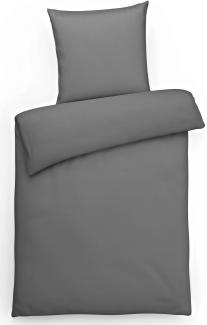 Mako-Satin Bettwäsche "Premium" aus 100% Baumwolle - Uni Anthrazit 135x200 cm und 80x80 cm