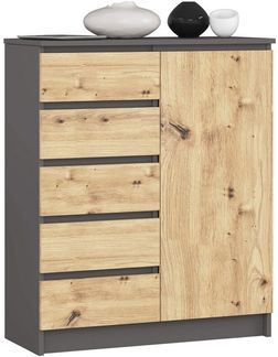 Raumhirsch Furniture Kommode mit 5 Schubladen, 1 Schranktür, 80 cm breit Holz Schrank, Highboard / Kommode 80 cm, Sideboard Organizer für jeden Raum