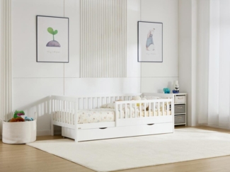 Vente-unique - Bett mit Schublade - 90 x 190 cm - Kiefer & MDF - Weiß - PROVIATI