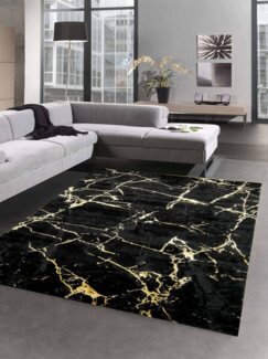 Carpetia Teppich Teppich modern Wohnzimmerteppich Marmor Optik schwarz gold, rechteckig, Höhe: 12 mm
