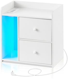 Ofcasa Nachtkommode 48x30x50.5cm Nachttisch (1 Nachtkonsole), 2 Schubladen-Nachtschrank mit Verstellbarem LED Licht & USB-Anschluss