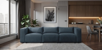 Sofa Designersofa NEVIO 3-Sitzer in Stoff Lincoln Blau